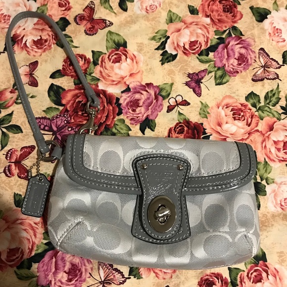 Coach Handbags - Coach Gray & Silver Wristlet with 2 Pockets 🌼